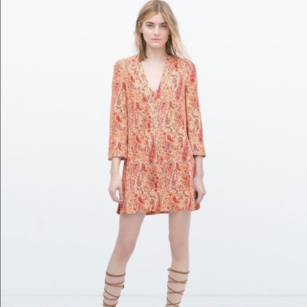 Zara printed tunic dress with flared sleeves